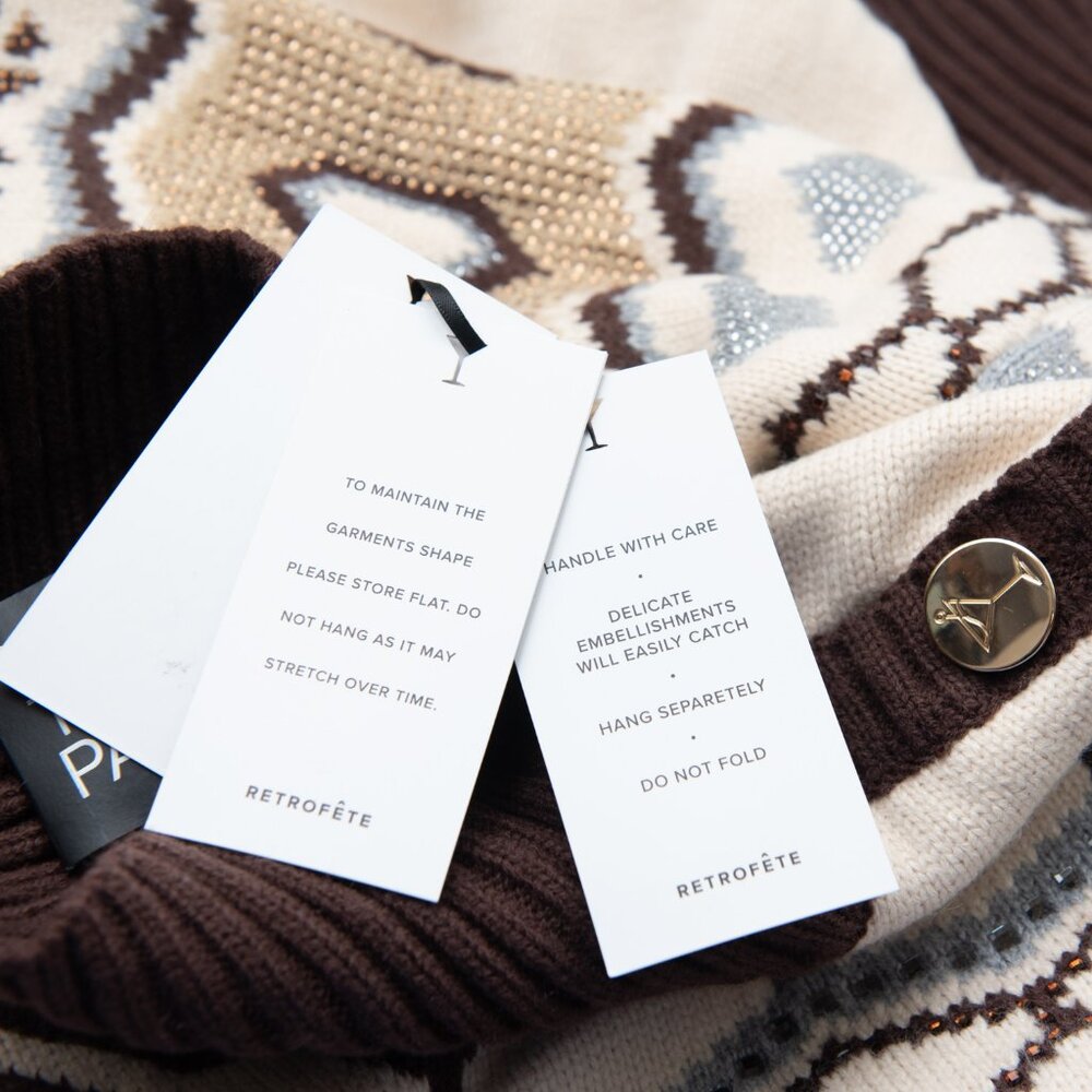 Retrofete Goldle Dress Sweater Mini Knit Long Sleeve Brown Cream Size Large New - Picture 8 of 9